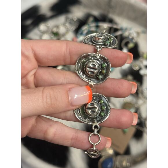 Native American SW Sterling Turquoise Cowboy Cowgirl Hat Western Barbie Bracelet - Picture 4 of 9